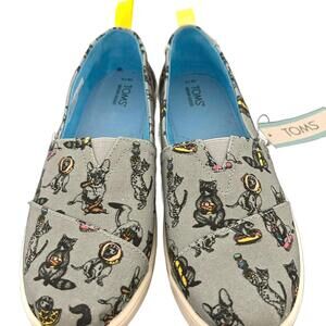 TOMS Gray Alpargata "Party Animal" Print Canvas Shoes Womens 6, Youth 4 | New